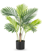 La plante artificielle Phoenix 85 cm possède plusieurs grandes feuilles de palmier vertes et est présentée dans un simple pot noir, parfait sur un fond blanc.