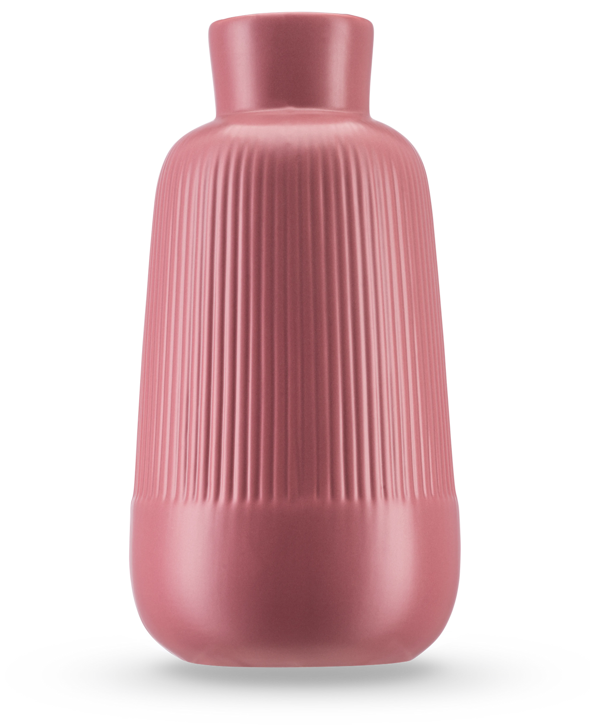 Le Vase Notes 25 cm vieux rose a une finition en céramique mate, un corps large, un col étroit et des nervures verticales au sommet. La base ronde lisse et le design minimaliste le rendent idéal pour présenter des fleurs en soie.