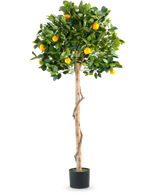 Un oranger artificiel sur un seul tronc de 150 cm en pot avec un tronc élancé, des feuilles vertes vibrantes et des fruits orange réalistes, représenté sur un fond blanc uni.