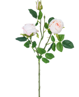 La Branche de Rose Artificielle Real Touch rose 72cm a une seule tige avec deux fleurs de rose rose clair, un bouton de rose et des feuilles vertes, isolées sur un fond blanc.