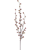 La Branche Artificielle Callicarpa 104 cm violet possède des branches élancées avec de multiples tiges fines, chacune décorée de petites grappes de bourgeons violet foncé, sur un fond uni blanc.