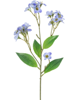 Une Orchidée Artificielle Real Touch Violet 50 cm possède une seule tige verte avec plusieurs branches, chacune décorée de bouquets de petites fleurs d'orchidée violet clair et de feuilles vertes, sur un fond blanc.