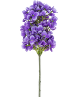 Une seule tige de boule de neige artificielle Real Touch Purple, 58 cm, avec des fleurs violettes vibrantes et des centres verts, sur un fond blanc.