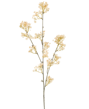 Une seule tige de fleur artificielle Gypso, 106 cm, crème/marron, avec de petites fleurs gracieuses crème et marron qui se ramifient, sur un fond blanc.