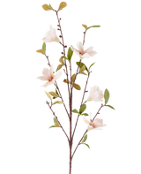 Une fleur artificielle Magnolia de 94 cm, de couleur crème/marron, avec plusieurs fleurs rose clair et feuilles vertes sur de fines tiges brunes, représentées sur un fond blanc uni.