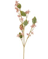 Une seule tige de fleur artificielle de Dewberry, de 78 cm de haut en vieux rose, avec des feuilles vertes et des grappes de petites baies rondes et roses sur de fines tiges brunes, représentées sur un fond blanc uni.