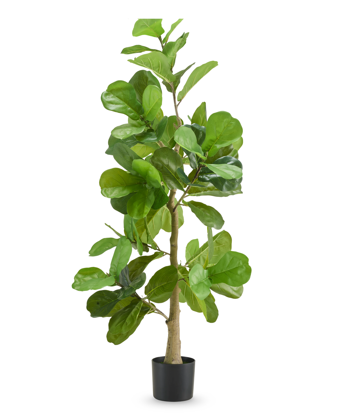 Le plant de tabac artificiel 150 cm est une grande plante artificielle avec de larges feuilles vertes brillantes et une tige fine, présentée dans un simple pot noir sur un fond blanc uni.