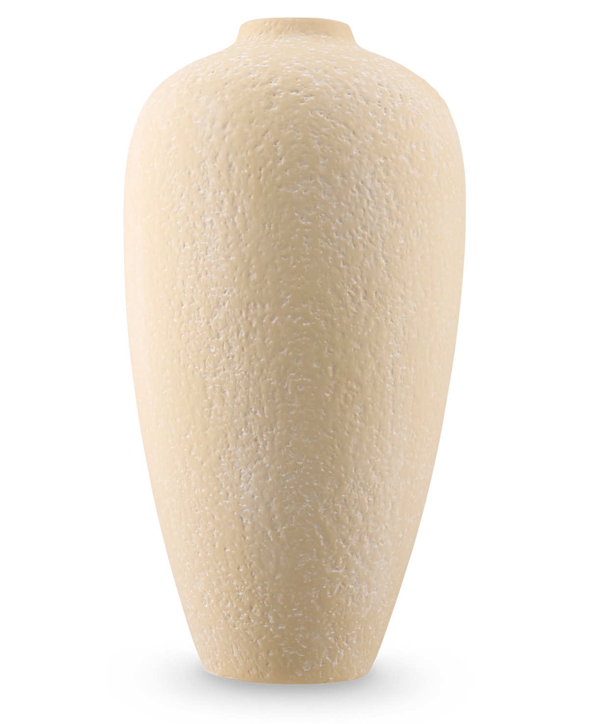 Un vase Calm Bloom grand et structuré en blanc cassé, mesurant 42 cm de haut et avec une ouverture étroite en haut, représenté sur un fond blanc uni.