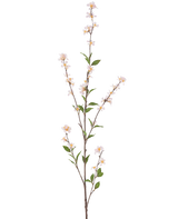 La Fleur Artificielle Flowers 119 cm blush est une branche artificielle haute et élancée avec de délicates fleurs blanches et des feuilles vertes sur toute la longueur, sur un fond blanc uni.