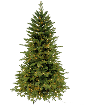 Le Sapin de Noël Artificiel "Ibsen" PE/PVC - Smart LED repose sur une base en métal noir sur un fond blanc, ses branches vertes luxuriantes remplies de petites lumières blanc chaud et sans décorations ni ornements de Noël supplémentaires.
