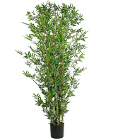 La Plante Artificielle Bamboo Deluxe 180 cm est une grande plante artificielle de bambou aux multiples feuilles vertes fines et aux tiges fines, présentée dans un pot sur un fond blanc uni.