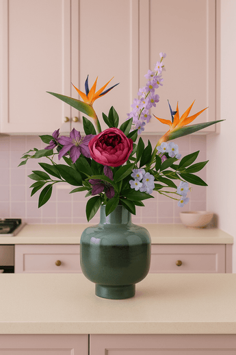 Zijden kunstbloemen boeket Caribbean Sunset