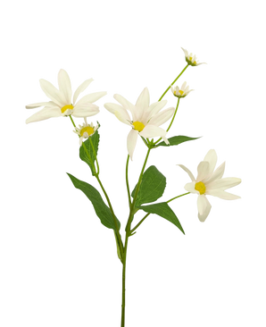 La Fleur Artificielle Margriet 60 cm blanc/rose présente plusieurs fleurs blanches et roses ressemblant à des marguerites au cœur jaune, complétées par des feuilles et des bourgeons verts, sur un fond clair.