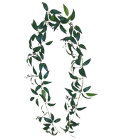 La Guirlande Artificielle Smilax 180 cm est une couronne en forme de lettre O, composée de longues branches feuillues vertes avec de petites grappes de baies foncées sur un fond uni blanc.