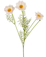 Le collier de roses artificielles Real Touch Blanc/Rose 50 cm a trois fleurs artificielles rose clair et blanches avec des centres jaunes et de délicates feuilles vertes sur de longues tiges, magnifiquement présentées sur un fond blanc uni.