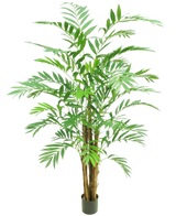 La Plante Artificielle Hawaii Parlour 180 cm est un grand palmier d'intérieur en pot avec plusieurs troncs bruns élancés et de longues feuilles vertes courbées, sur un fond blanc uni.