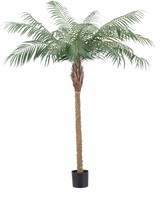 La plante artificielle Phoenix Palm De Luxe 180 cm a des feuilles vert clair et un tronc marron texturé dans un petit pot noir et apporte une atmosphère tropicale à n'importe quelle pièce.