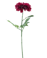 La Fleur Artificielle Dahlia Real Touch Violet 72 cm possède un seul dahlia violet aux pétales superposés et une longue tige verte avec plusieurs feuilles, sur un fond blanc uni.