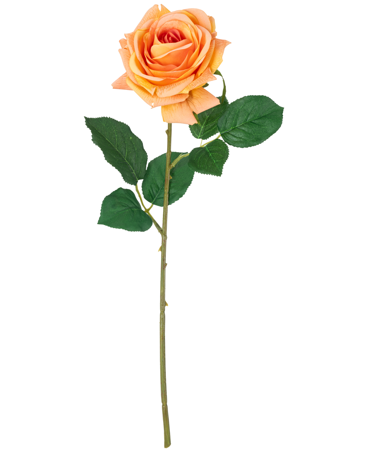Une fleur artificielle Crystal touch rose hydratante Real Touch pêche, de 43 cm de haut avec des feuilles vertes, affichée sur un fond blanc uni.
