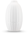 Le Vase Little Flora 21 cm en blanc cassé est un vase en céramique mate avec un motif en pointillés en relief inspiré des oursins - idéal pour les fleurs artificielles - sur un fond blanc uni.
