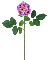La rose de jardin artificielle "Anniken" Real Touch en violet est une rose artificielle simple de 72 cm de long avec une fleur violet clair et des feuilles vertes, représentées sur un fond blanc.