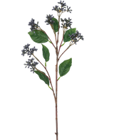 La Branche Artificielle Baies 64 cm bleu acier possède une seule branche artificielle avec des grappes de petites baies bleu acier et plusieurs feuilles vertes sur des tiges rouge-brun, parfaites pour la décoration.