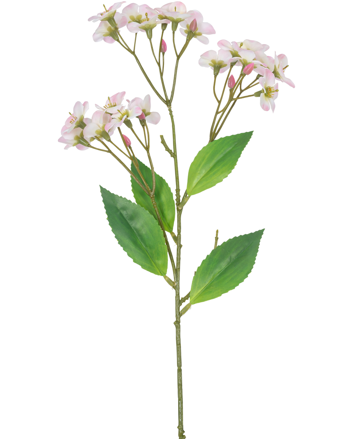 Une Orchidée Fleur Artificielle Real Touch Rose de 50 cm avec plusieurs bouquets de fleurs rose clair et de feuilles vertes, isolés sur fond blanc.