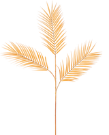 La Fougère Branche Artificielle 100 cm ocre possède une seule tige de feuille de palmier séchée avec trois branches, chacune décorée de feuilles étroites et pointues brun doré sur un fond blanc uni.