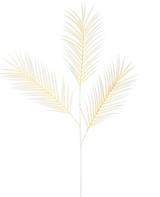 La fougère artificielle à branche large 101 cm blanche présente une délicate feuille de palmier jaune clair avec trois feuilles ramifiées sur un fond blanc uni.