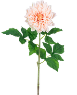 Une seule tige Kunst Georgine Real Touch Light Pink de 70 cm avec des pétales rose clair superposés et des feuilles vertes, sur un fond blanc.
