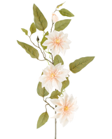 Une clématite artificielle détaillée de 81 cm de couleur « vieille crème » se compose de trois fleurs rose clair, de diverses feuilles vertes et de quelques bourgeons, sur un fond blanc uni.