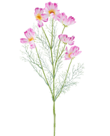 Une fleur artificielle Cosmo de 78 cm en crème/rose, avec plusieurs fleurs de cosmos rose clair et blanches et des feuilles vertes plumeuses, représentées sur un fond blanc uni.