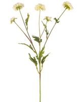 La Fleur Artificielle Pompon Chrysanthème 69 cm crème/rose a une tige verte qui se ramifie en cinq tiges plus petites, chacune surmontée d'une fleur ronde rose crème et entourée de feuilles vertes dentelées, le tout sur un fond blanc uni.