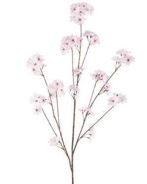La Fleur de Cerisier Artificielle 130 cm rose clair possède plusieurs tiges fines avec des bouquets de délicates fleurs de cerisier rose clair, joliment disposées et isolées sur un fond blanc.