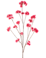 La fleur de cerisier artificielle 130 cm fuchsia a une tige unique avec plusieurs fines branches brunes, chacune décorée de grappes de fleurs de Noël artificielles fuchsia vibrantes, sur un fond blanc uni.
