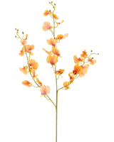 L'Orchidée Fleur Artificielle 98 cm jaune a une tige unique avec de multiples branches de fleurs d'orchidée jaunes et de bourgeons verts, sur un fond blanc uni.
