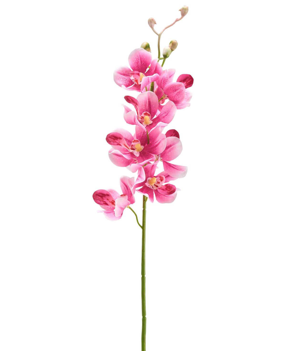 Une orchidée artificielle de 55 cm mauve avec plusieurs fleurs et bourgeons rose mauve vibrants se dresse sur un fond blanc uni.