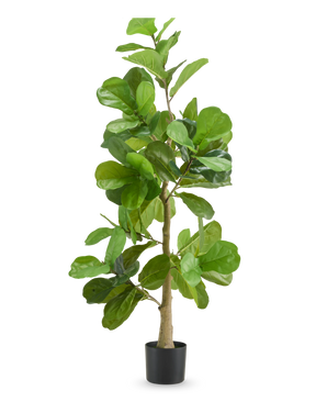 Le plant de tabac artificiel 150 cm est une grande plante artificielle avec de larges feuilles vertes brillantes et une tige fine, présentée dans un simple pot noir sur un fond blanc uni.