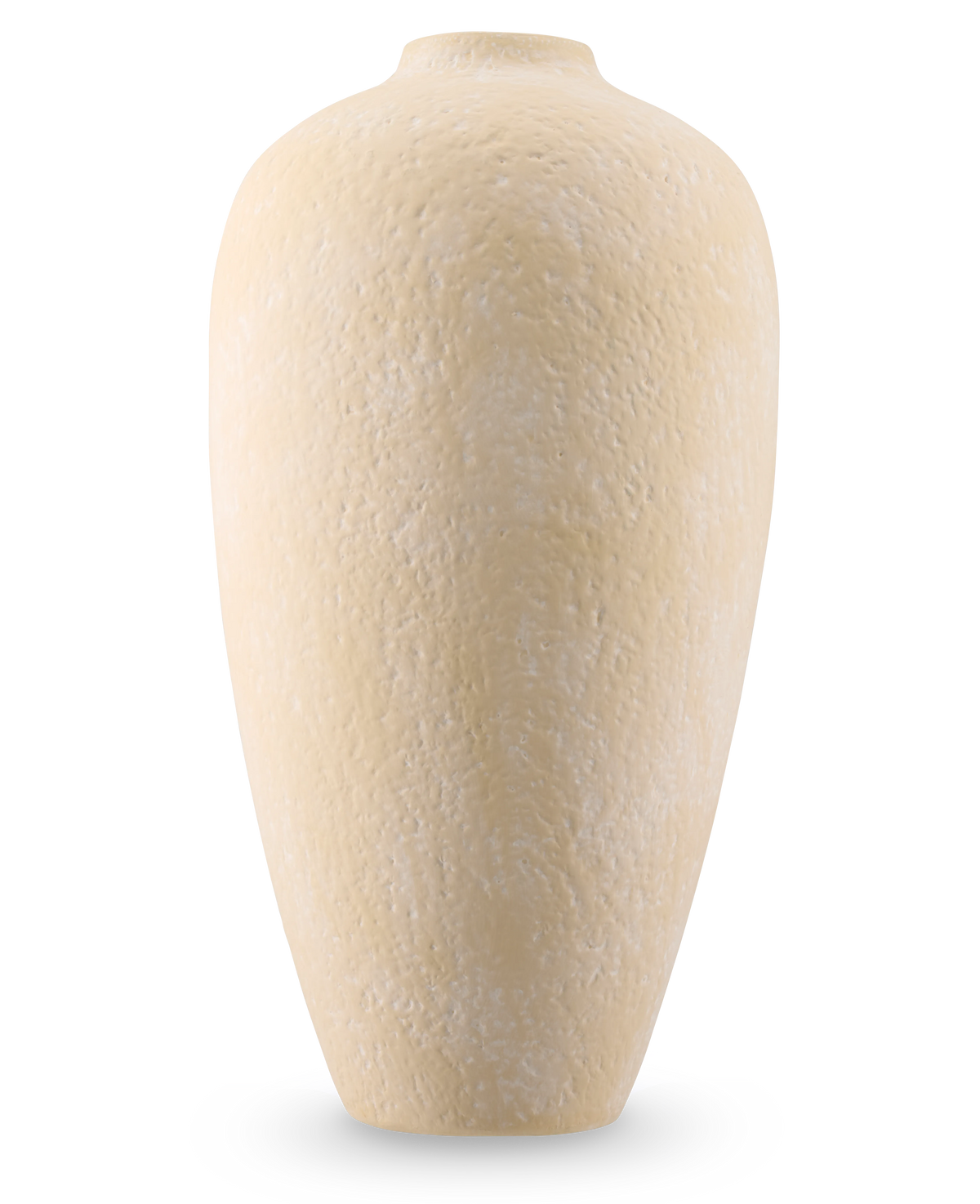 Le vase Calm Bloom 42 cm beige est un grand vase ovale en céramique avec une surface structurée et une ouverture étroite, sur un fond blanc uni.