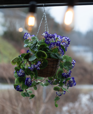 Le Bégonia artificiel violet en panier UV 70 cm est un panier suspendu avec des bégonias artificiels violets vibrants avec des feuilles vertes, parfait pour l'extérieur. L’agencement ajoute de la couleur et du charme sous des ampoules chaudes.