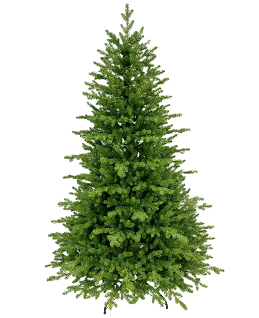 L'arbre de Noël artificiel "Vinje" 100 % PE est un arbre de Noël artificiel vert et luxuriant avec des branches denses en PE et une forme symétrique et naturelle, qui se dresse non décoré sur un fond blanc uni.