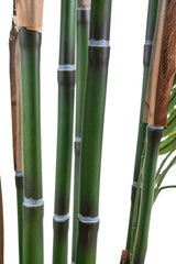 Gros plan du salon de plantes artificielles 180 cm, avec plusieurs tiges de bambou vert avec nœuds et segments visibles sur fond blanc. Certaines tiges ont des gaines partielles et quelques feuilles.