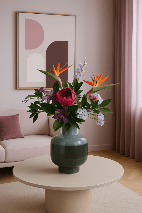 Zijden kunstbloemen boeket Caribbean Sunset