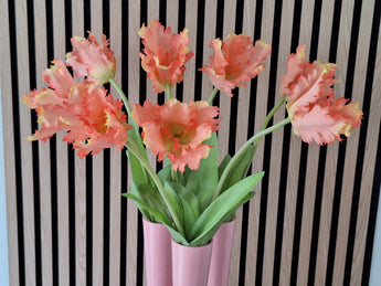 Bouquet de fleurs artificielles en soie, perruche française, tulipe, corail
