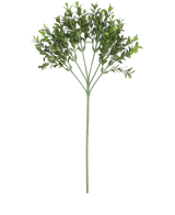 Une seule branche de buis artificiel de 47 cm ignifuge anti-UV avec plusieurs branches de petites feuilles ovales est présentée sur un fond blanc uni.