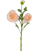 La Rose Artificielle "Emine" Real Touch Peach 62 cm a une seule tige verte avec deux grandes roses artificielles couleur pêche clair en pleine floraison plus un bouton de rose, le tout sur un fond blanc uni.