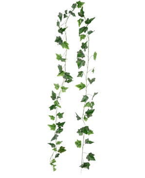 Deux longues guirlandes de lierre artificiel de 180 cm vert/blanc sont suspendues verticalement sur un fond blanc uni.