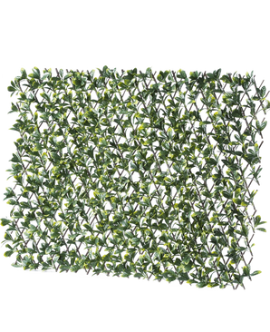 La Haie Artificielle Prunus Extensible 200x100 cm est un panneau rectangulaire de feuilles vertes artificielles sur une grille en plastique, qui donne un aspect luxuriant et dense à votre espace.