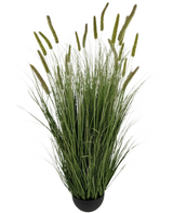 Le pot de gazon artificiel quenouille d'oignon de 150 cm ignifuge a de longues lames vertes réalistes et de hautes têtes de graines dans un pot noir compact, ce qui en fait une plante de gazon artificiel saisissante pour n'importe quel espace.