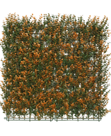La Haie Artificielle Buxus orange 50x50 cm UV est un panneau artificiel carré au feuillage vert et orange sur grille en plastique, idéal comme haie décorative ou brise-vue, présenté ici sur fond blanc uni.